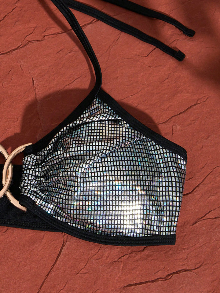 Dame Bikini sæt med glitrende glimmerdesign og justerbare stropper Stilla
