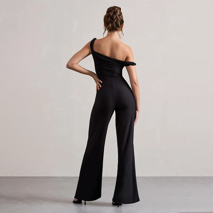 Dame off-shoulder jumpsuit med bredt ben og elastisk overdel Skovae