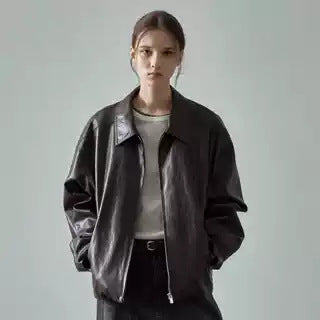 Kvinders casual oversized læderjakke med praktiske lommer Stilla