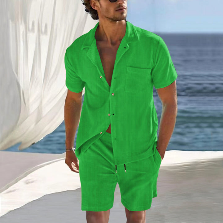 Herrer afslappet feriet-shirt og shorts-sæt med åndbart stof Stilla