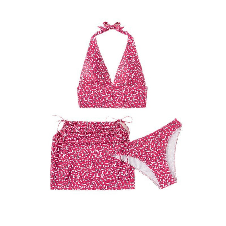 Dame Triangle-Bikini-Sæt med høj hals top og blomsterdesign Skovae