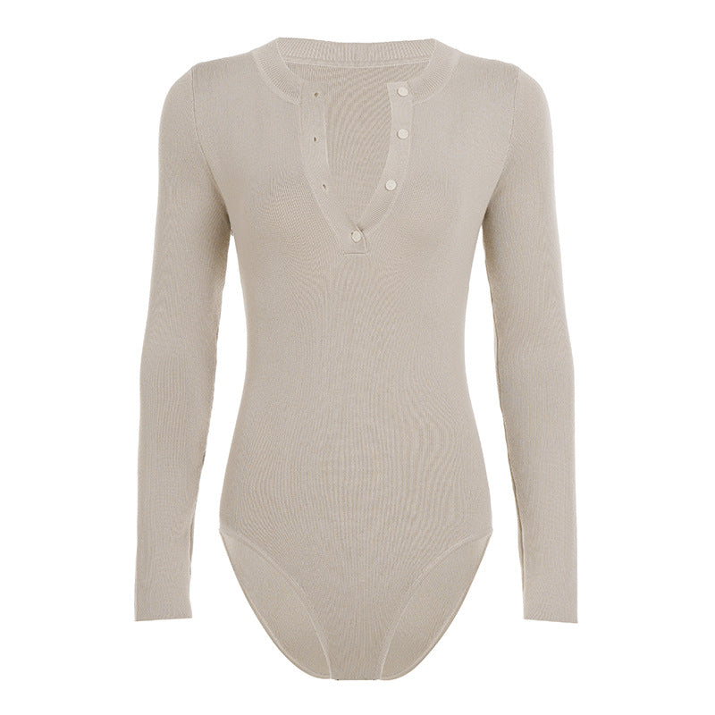 Dame Langærmet bodystocking med knapliste Skovae