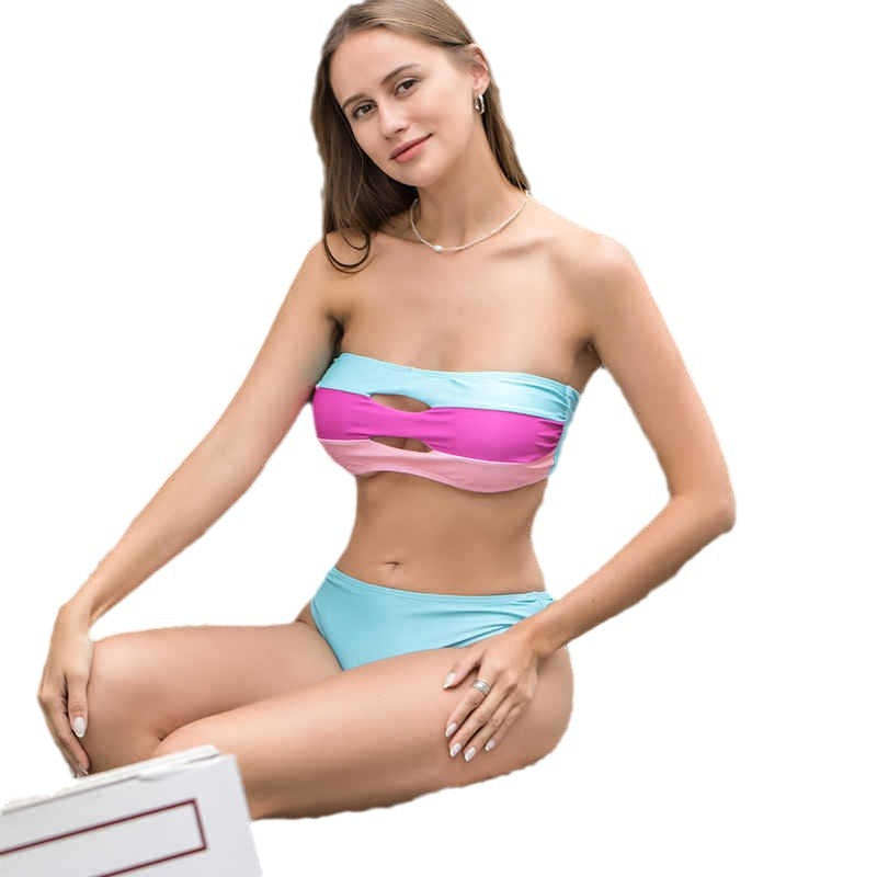 Dame bandeau-bikini med cut-out-design og høj talje Skovae
