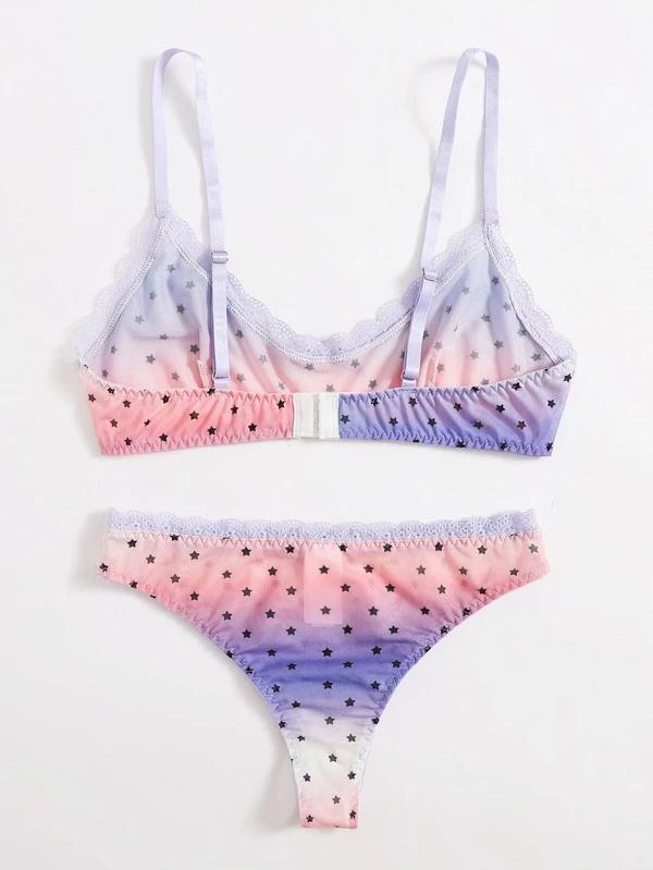 Dame Stjerneprint Bralette og Thong Sæt Stilla