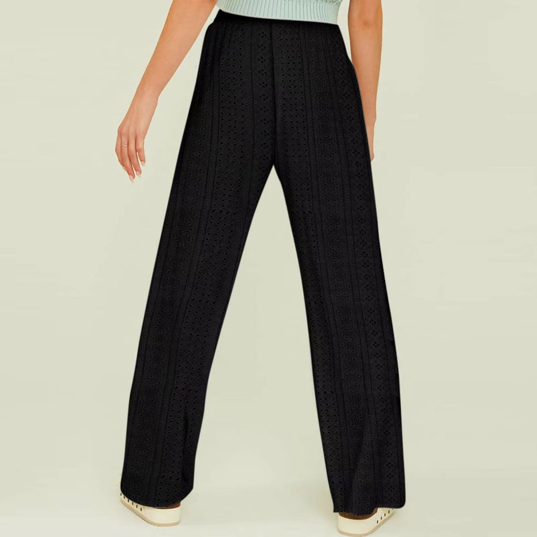 Dame Bred High-Waist-Bukser med luftig struktur Stilla