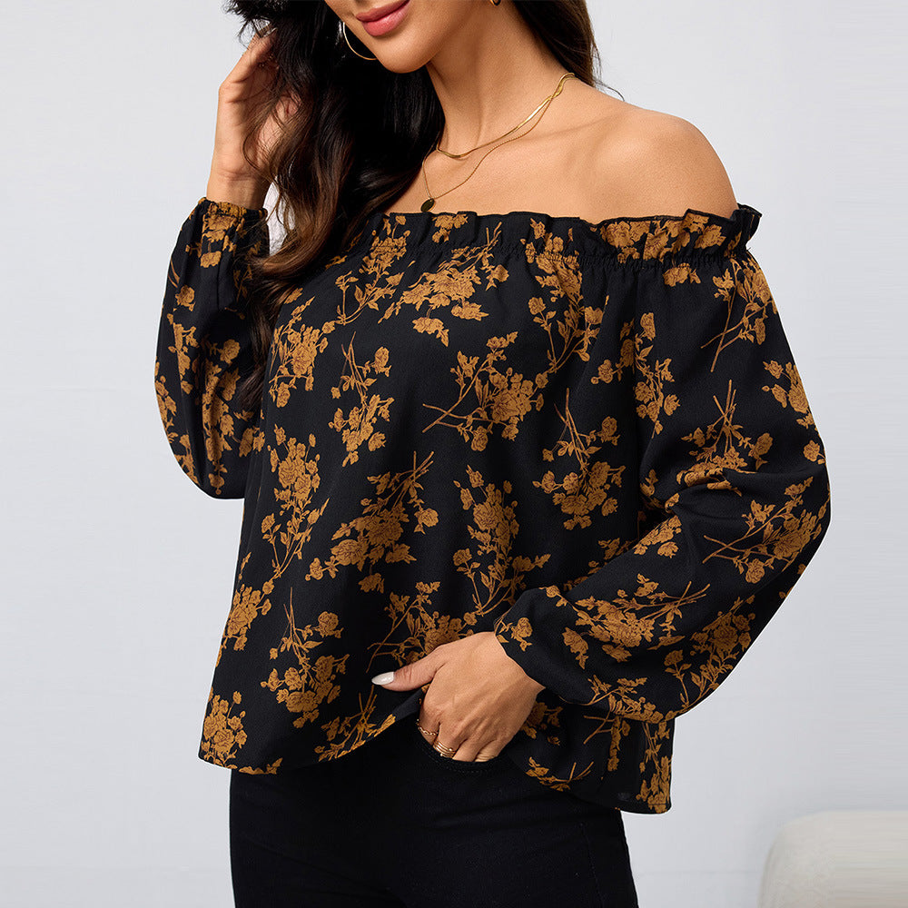 Kvinder Off-Shoulder Bluse med Blomsterprint og Elastiske Ærmer Stilla