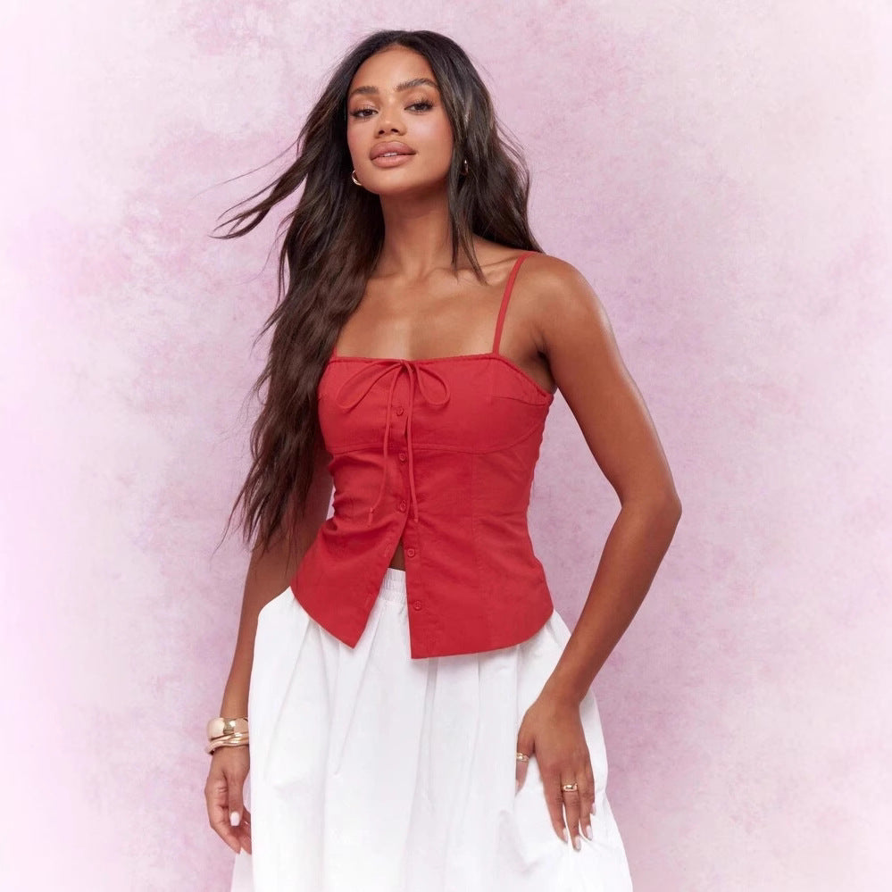 Dame Crop-Top med ornamentalelementer og legende snøring Stilla