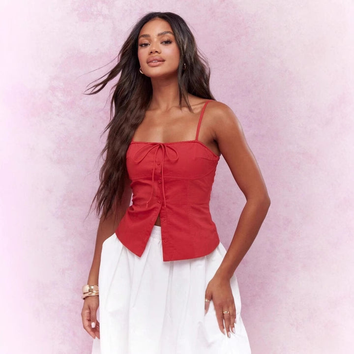 Dame Crop-Top med ornamentalelementer og legende snøring Stilla