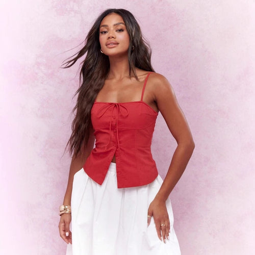 Dame Crop-Top med ornamentalelementer og legende snøring Stilla