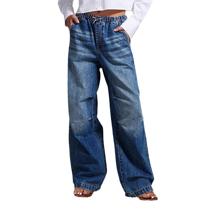 Dame brede denimbukser med elastisk talje og høje lommer Skovae