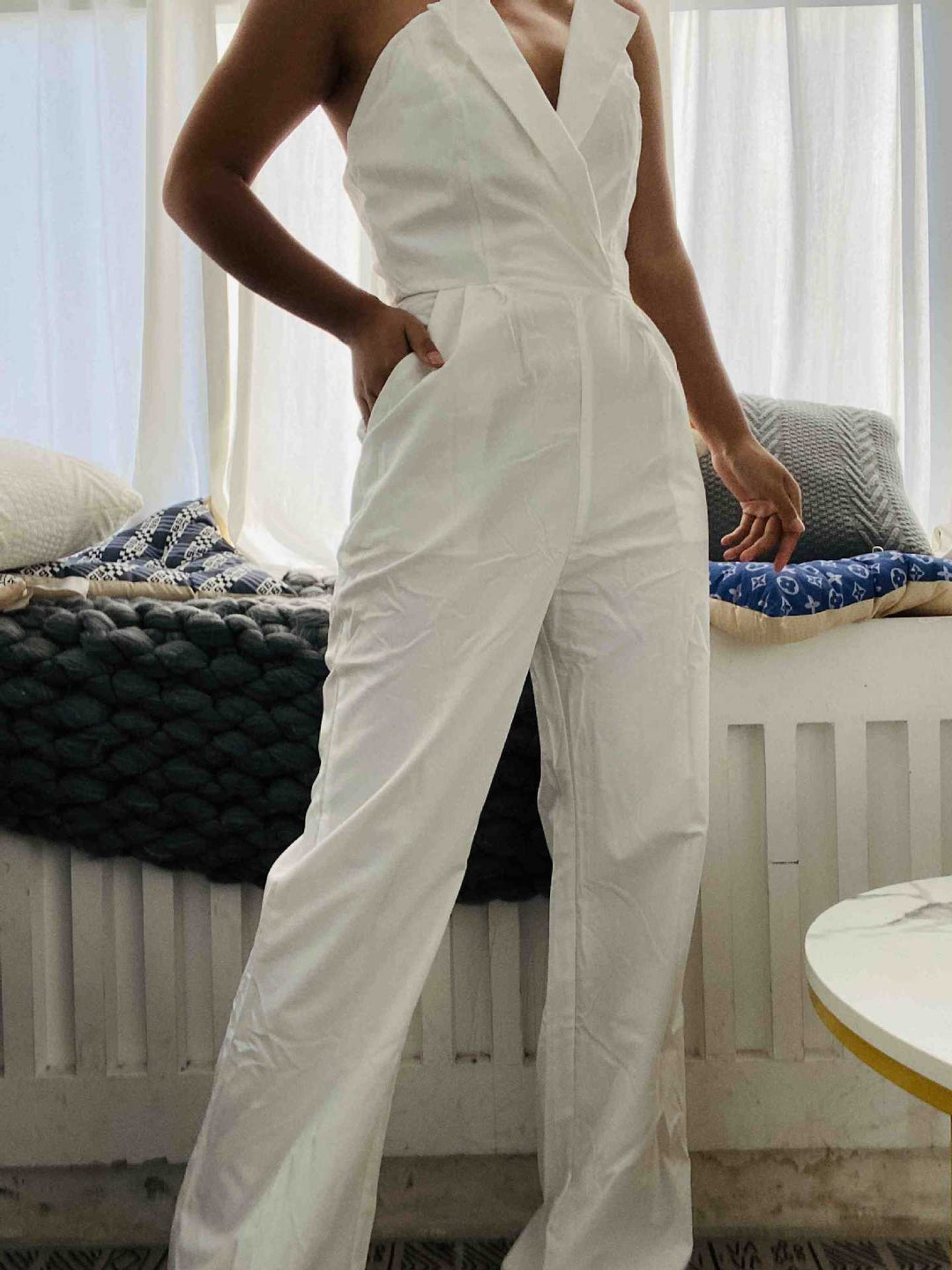 Dame Elegant Jumpsuit med Rynker og struktureret Overdel Stilla