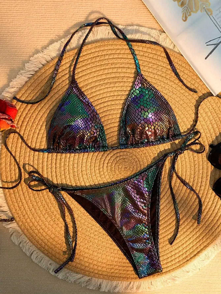 Dame Triangel-Bikini med glitrende slange-design Skovae