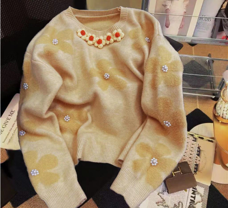 Femme Broderet Floral Strikpullover Stilla