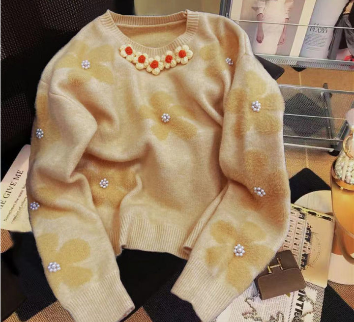 Femme Broderet Floral Strikpullover Stilla