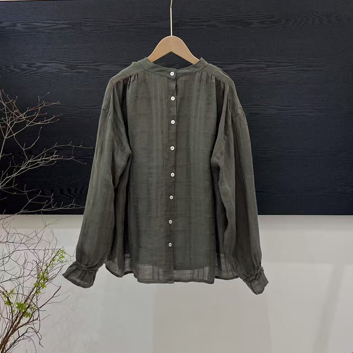 Dame Elegant Langærmet Knap-Bluse Stilla
