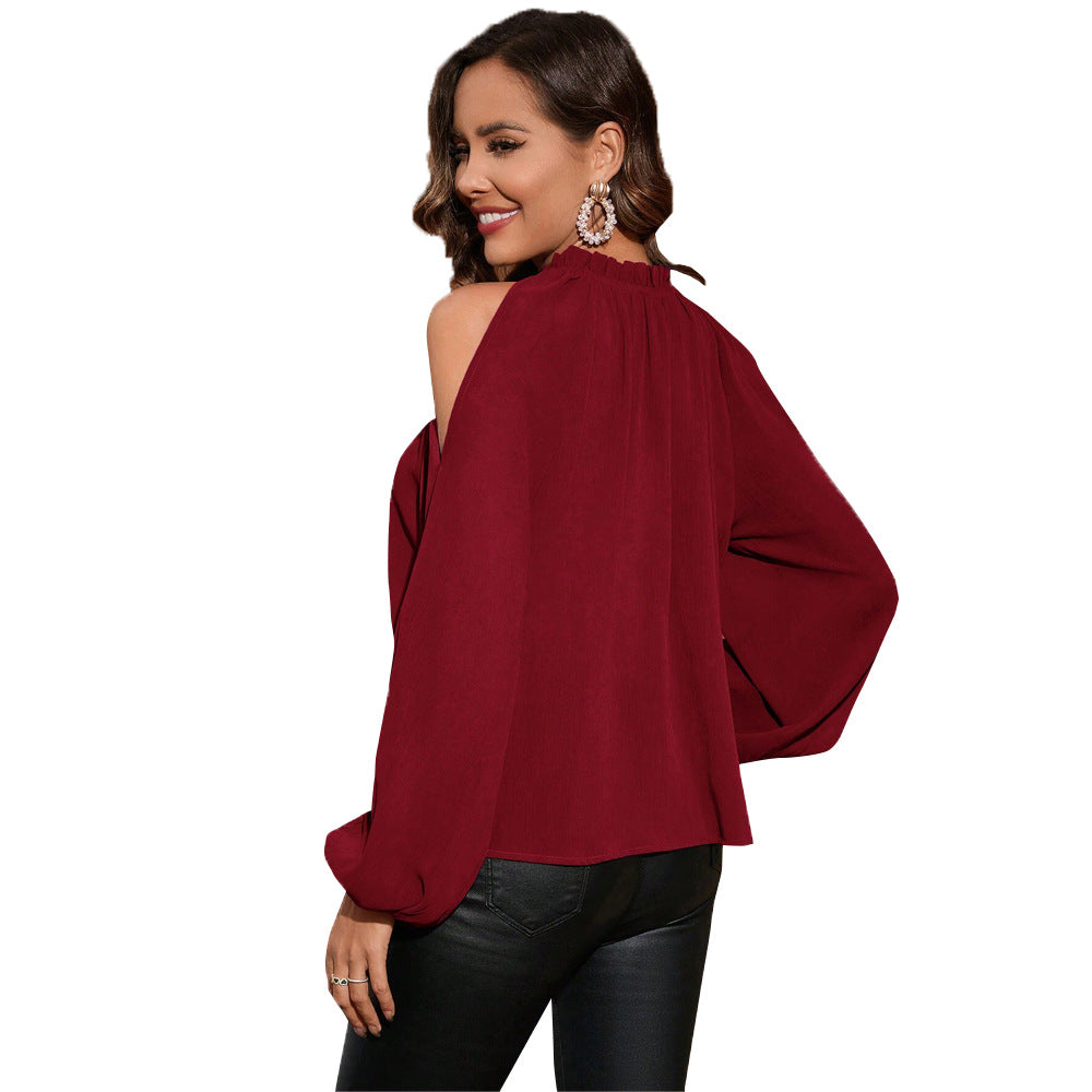 Dame elegant bluse skjorte med off-the-shoulder design og brede ærmer Stilla