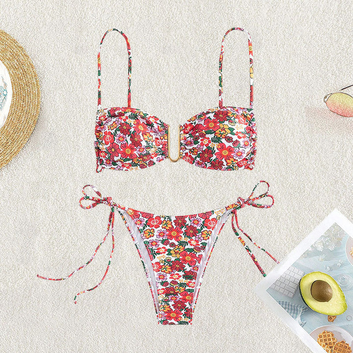 Dame Floral Push-Up-Bikini med justerbare stropper Skovae