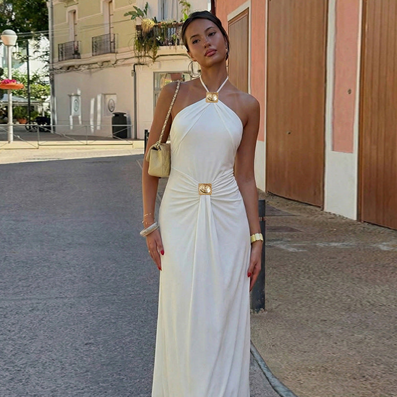 Dame Elegant Maxikjole med trendy halterdesign og skræddersyet snit Skovae