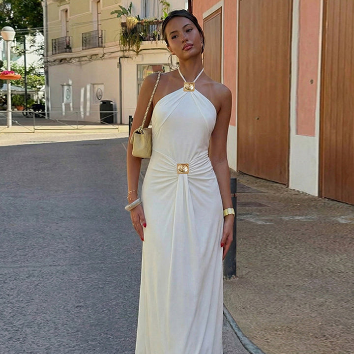 Dame Elegant Maxikjole med trendy halterdesign og skræddersyet snit Skovae