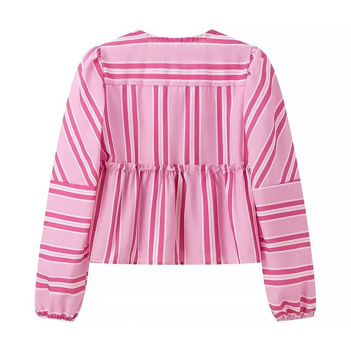 Damebluse med stribet design og legende snortræk Stilla