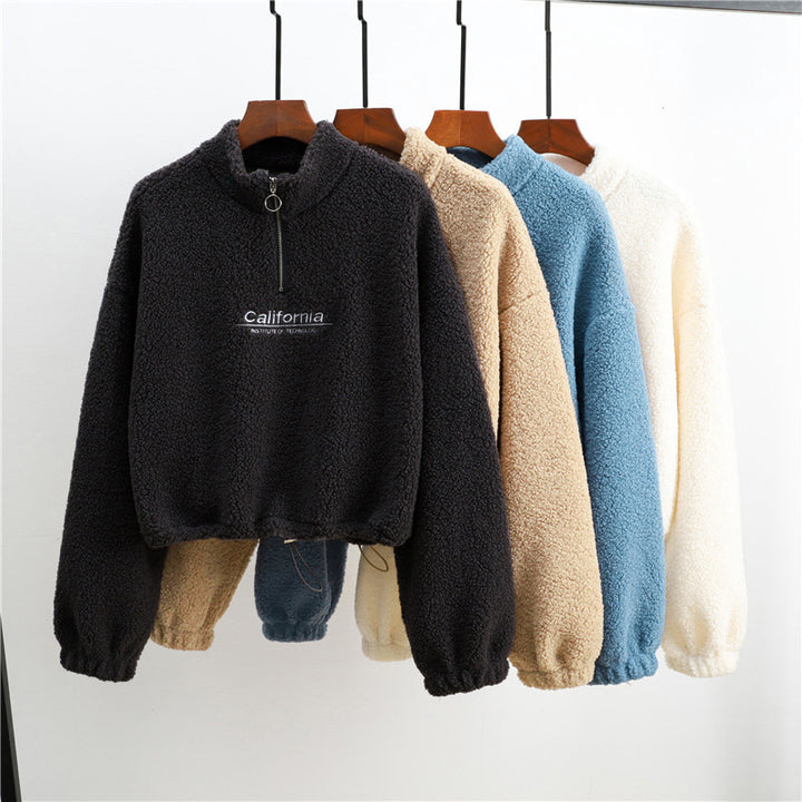 Femme Cropped Fleece Half-Zip Pullover Sweatshirt Stilla