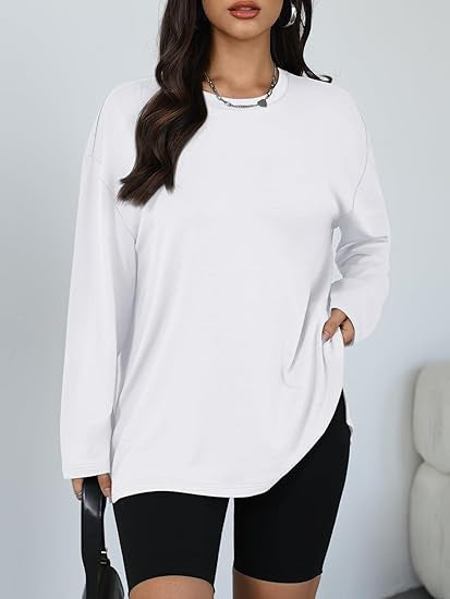 Kvinders Casual Langærmet T-Shirt med Side Slids Stilla