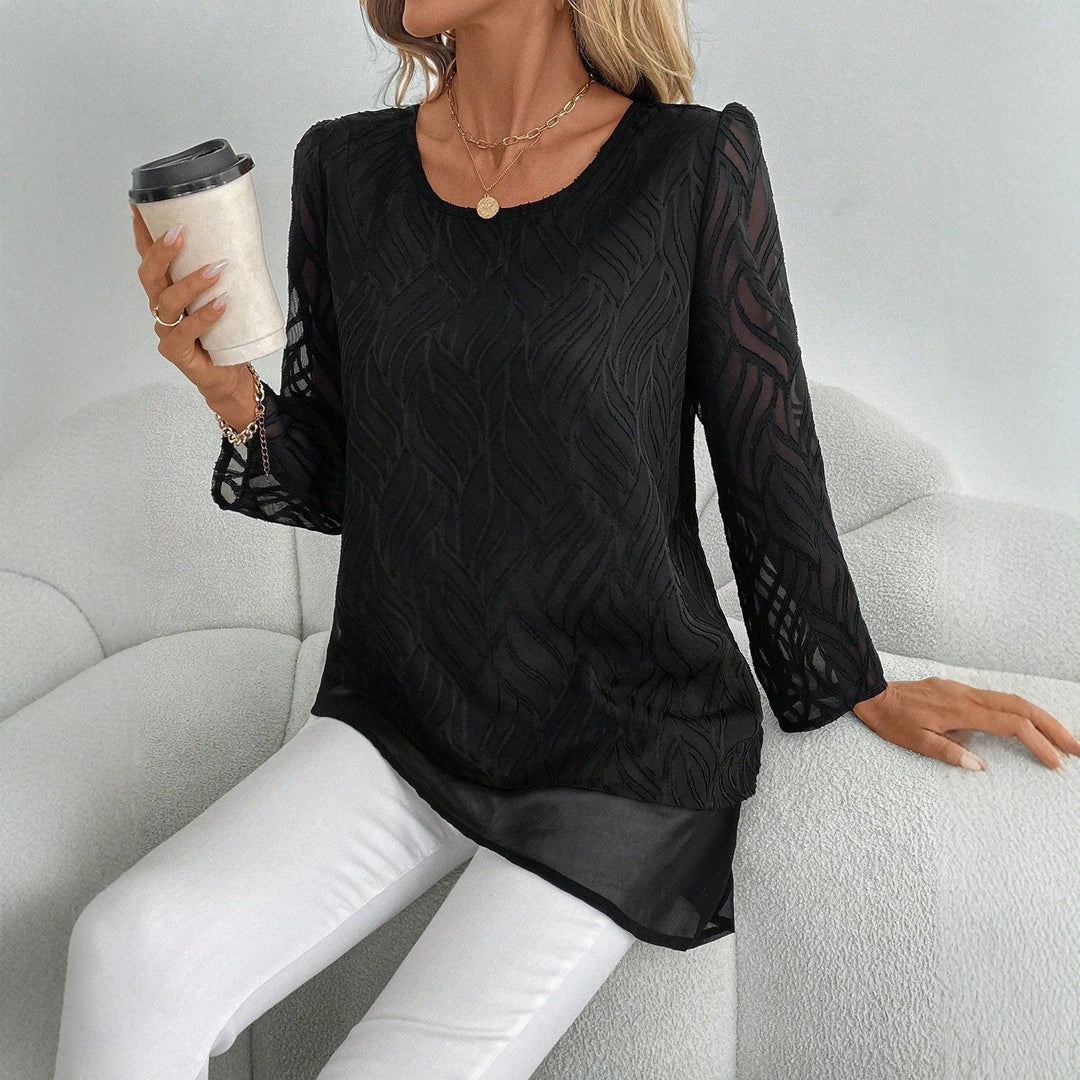 Dame Elegant Gennemsigtig Bluse med Bølge Mønster Skovae