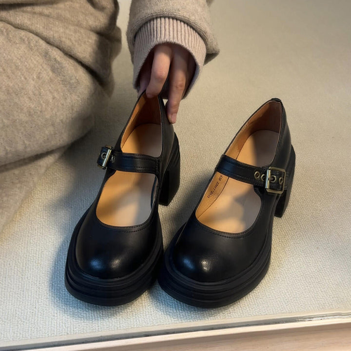 Dame Chunky Heel Mary Jane Kjole Sko med justerbar spænde Stilla
