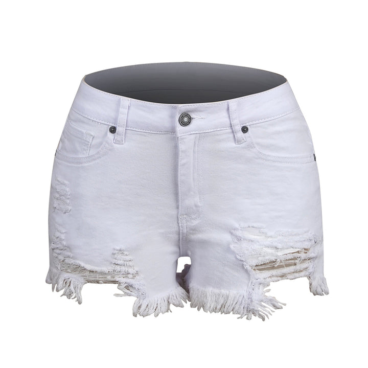 Dame Destroyed Denim-Shorts med frynset kant og fashionable slidsteder Stilla