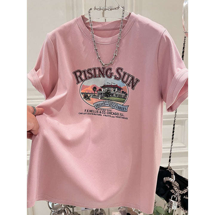 Dame T-shirt med nostalgisk tryk og afslappet pasform Stilla