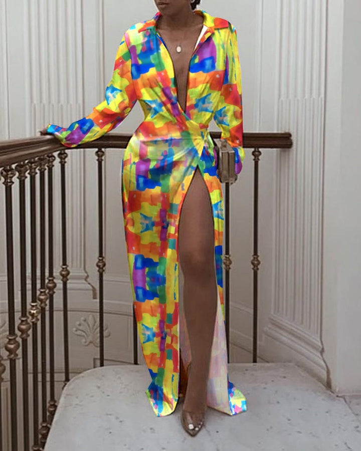Dame Maxikjole med elegant vikledesign og blomsterprintmotiv Stilla