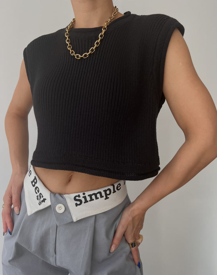 Dame cropped rib top med afslappet look Skovae
