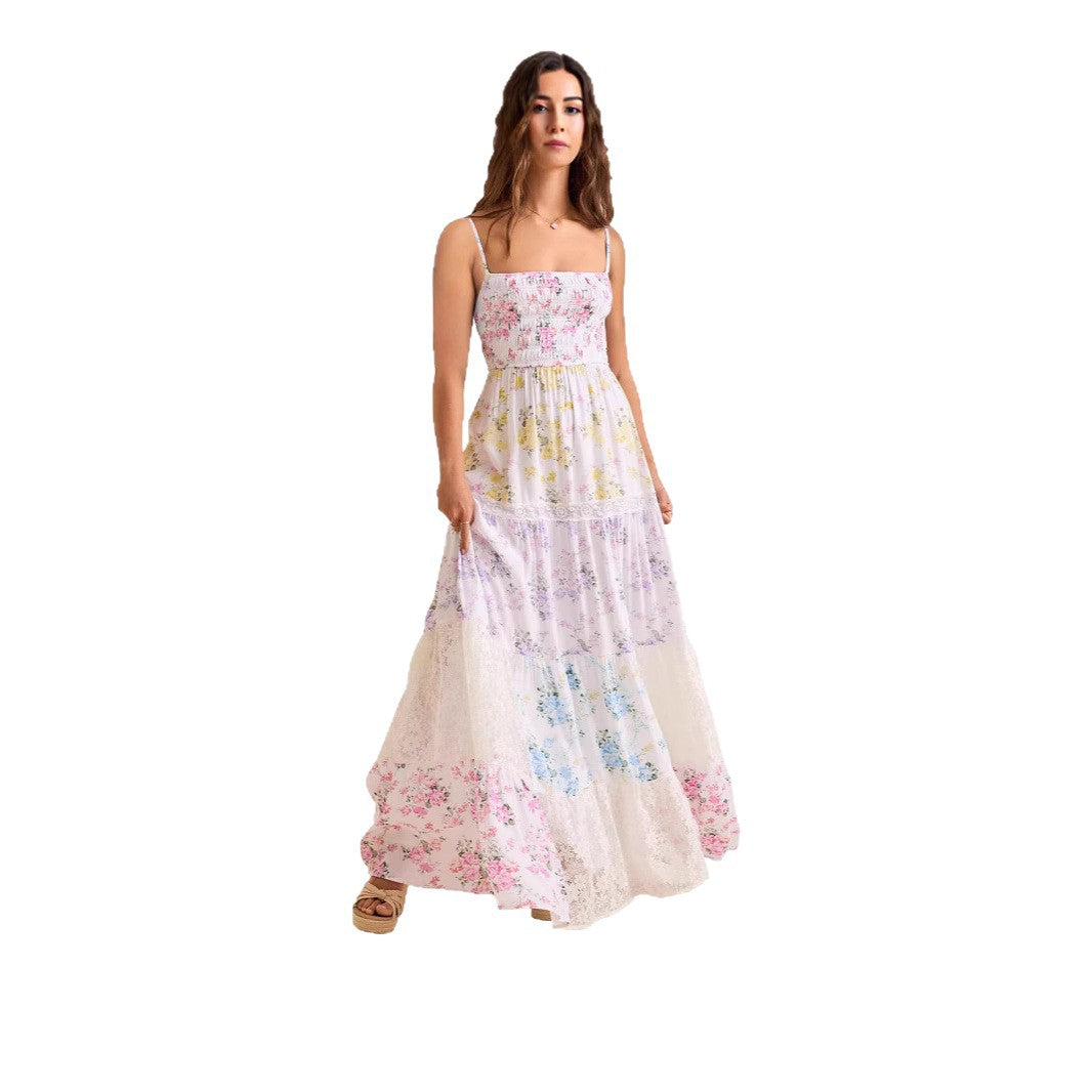 Dame Boho Maxikjole med elastisk top og spidse accenter Skovae