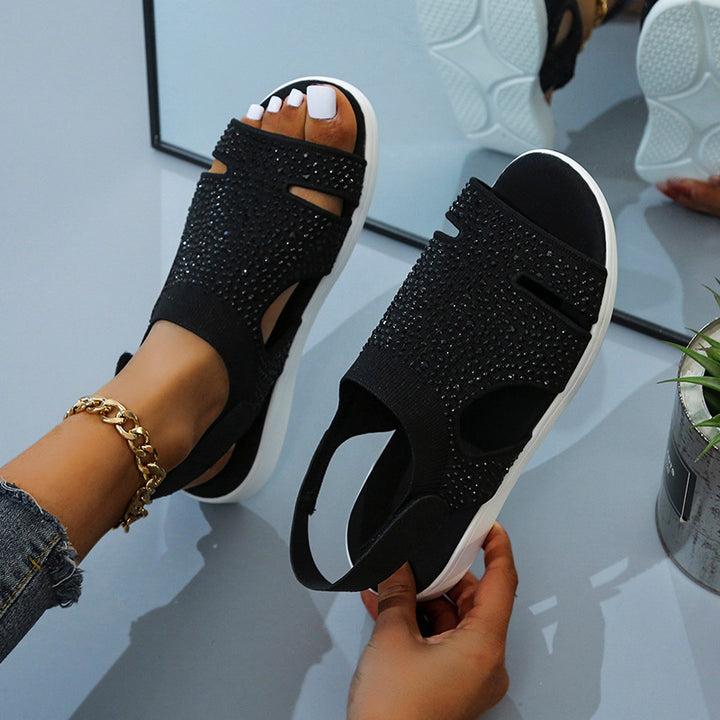 Dame Mode Sandaler med glitrende strass dekorationer og behagelig pasform Stilla