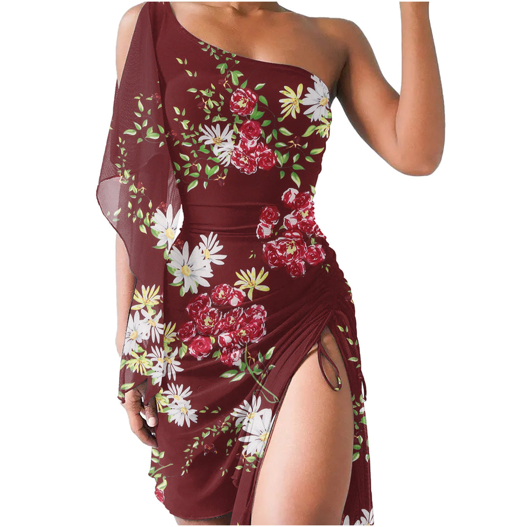 Dame Skrå Skulder Maxikjole med Floral Print Stilla