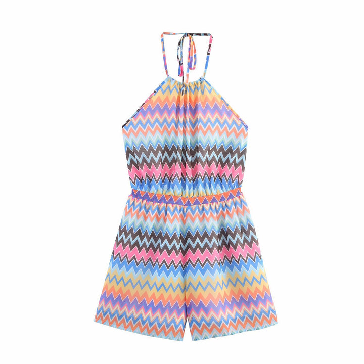 Dame Halter Neck Zickzack Tryk Playsuit Stilla