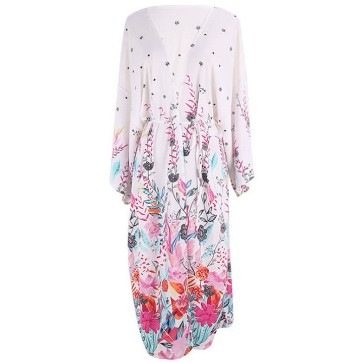 Dame floral strandkimono med bredt skårede ærmer Stilla