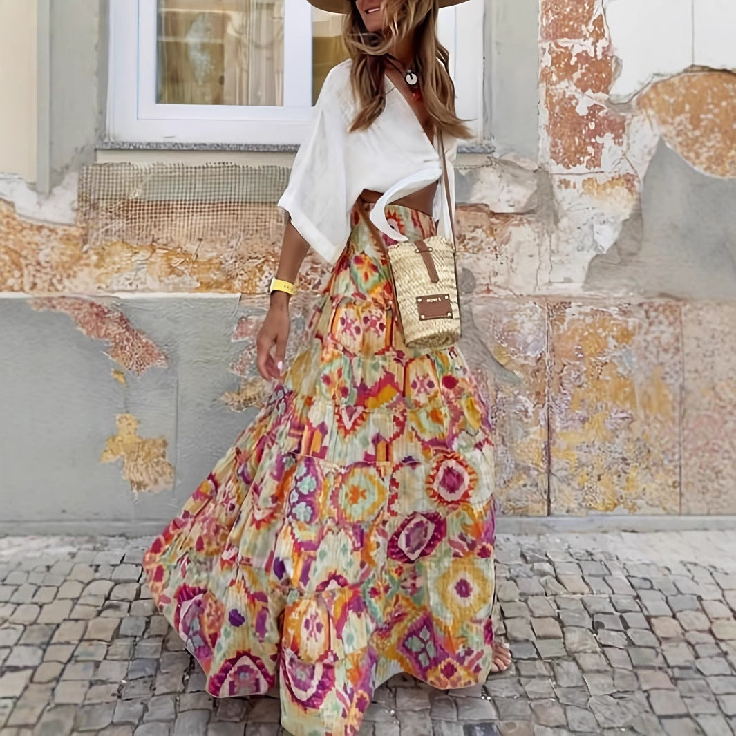 Femme Bohemian Maxi Skirt med etnisk tryk Stilla