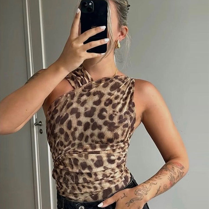Dame Figurtilpasset bodysuit med raffinerede rynkeelementer og dyreprint Skovae