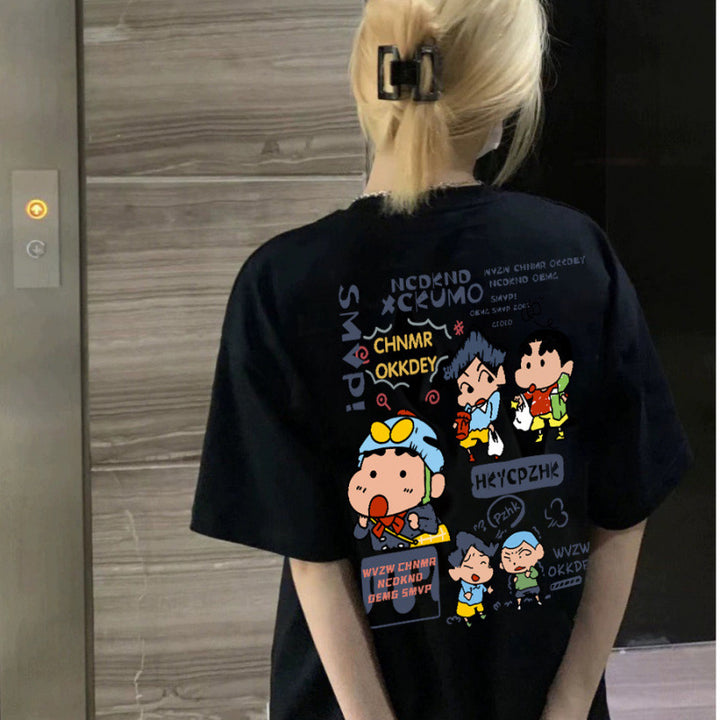 Dame T-shirt med sjov karaktertryk og oversized pasform Stilla