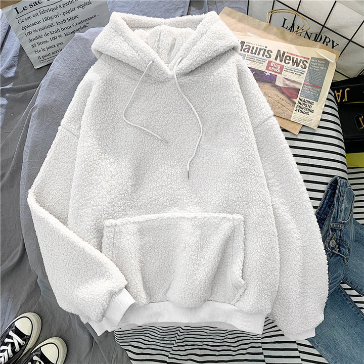 Femme Plush-fleece-hoodie med kængurulomme og justerbare snore Stilla