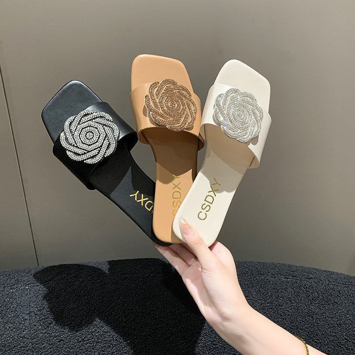Dame Flade Sandaler med elegant Blomsterapplikation og skridsikker Såle Stilla
