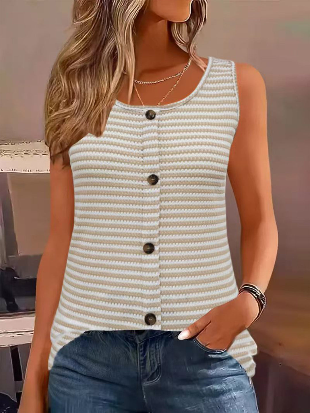 Dame Knap-Down Strik tanktop Stilla