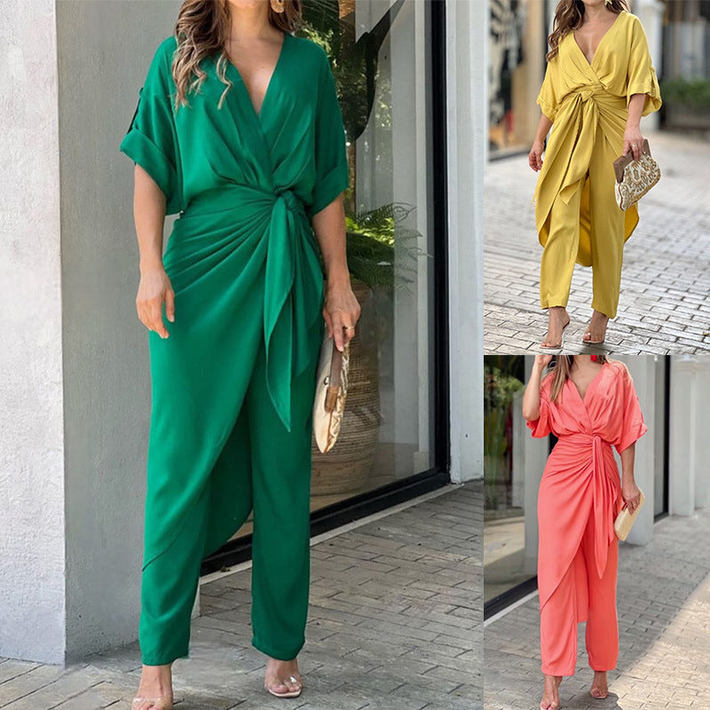 Dame Elegant Wrap Jumpsuit med Casual Design og Talje Definition Stilla