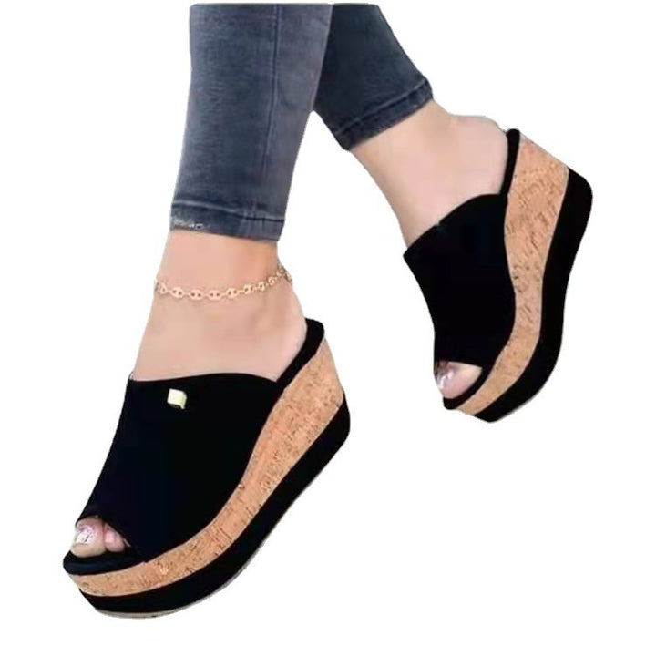 Dame Wedge-pantoletten med åben tå og elegant kork-design Stilla