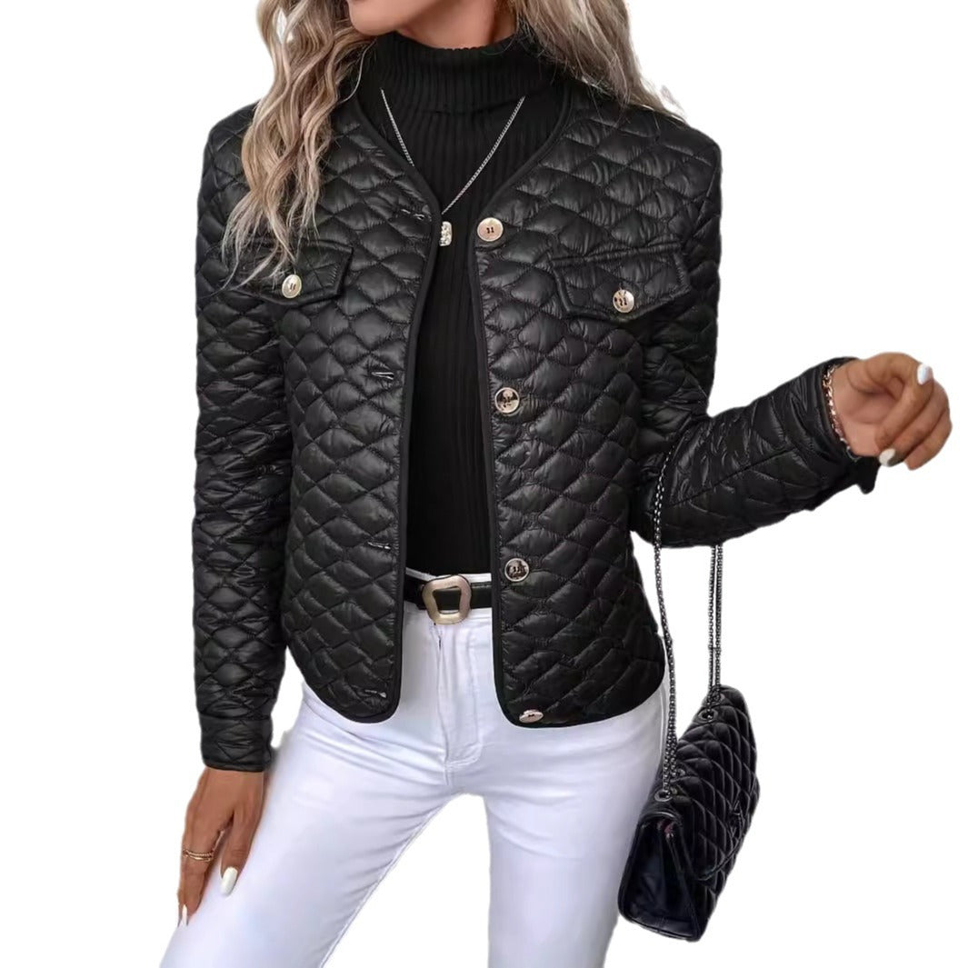 Dame quiltet kort jakke med elegant krave Stilla