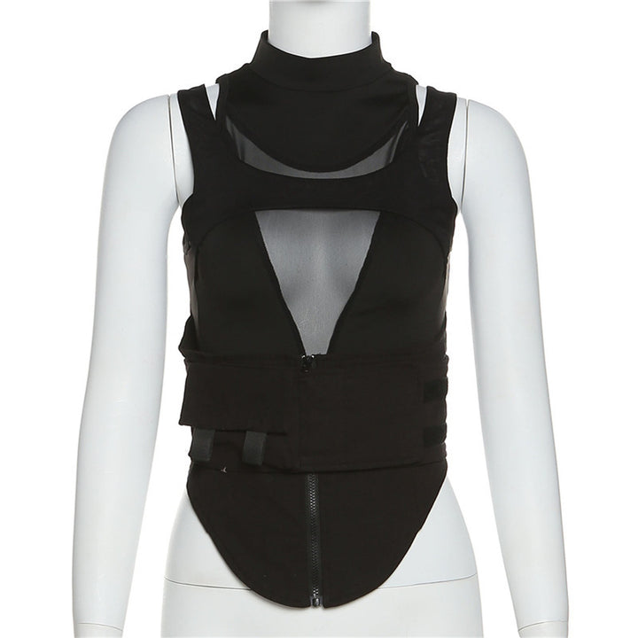 Dame Sporty Multifunktionsoberdel med transparente indsatser og høj krave Stilla