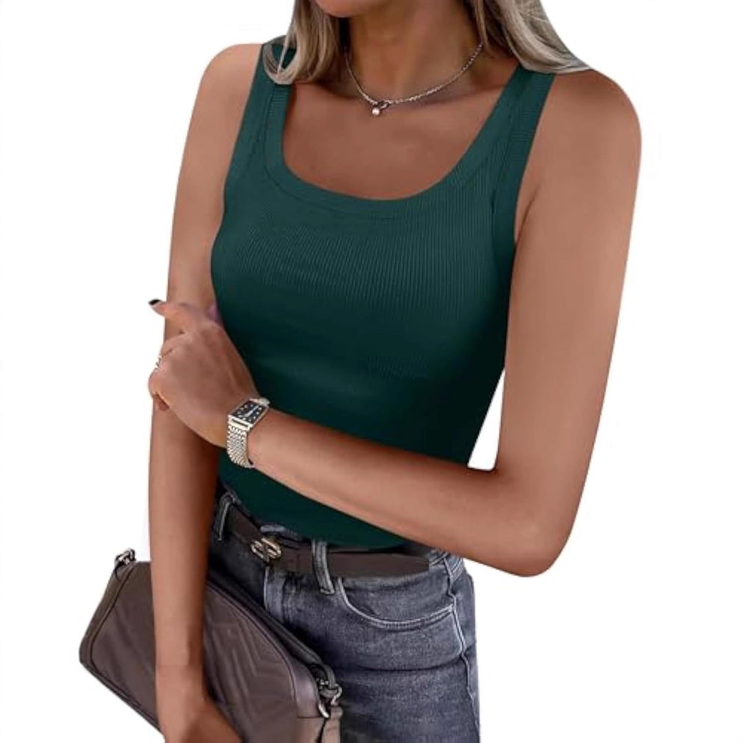 Dame mavefri tanktop med ribstrikstruktur og brede stropper Skovae