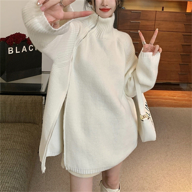 Kvinderne Oversized Turtleneck Sweater med Sideskilt og Ribbet Design Stilla