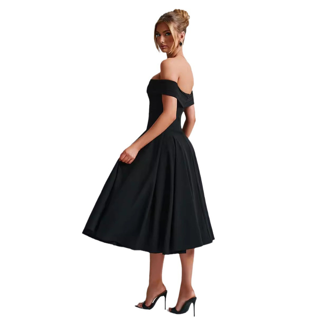 Dame Off-Shoulder Midikjole med elegant snit og lommer Stilla